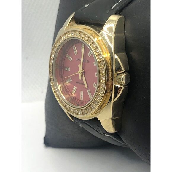 Anne Klein Unisex Black Leather Analog Red Dial Quartz Genuine Wrist Watch OP283 - Picture 2 of 9
